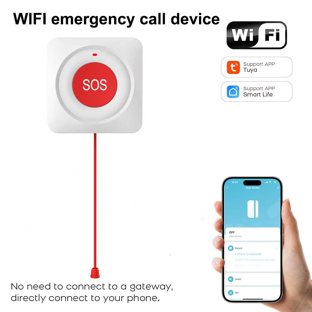Tuya Smart Wireless SOS Emergency Call Button Wifi/Zigbee Button for Elderly Children Patients Safety Alert and Assistance