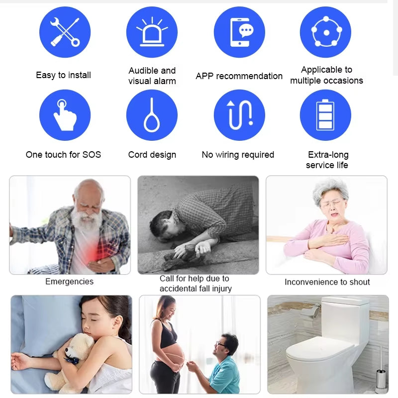 Tuya Smart Wireless SOS Emergency Call Button Wifi/Zigbee Button for Elderly Children Patients Safety Alert and Assistance