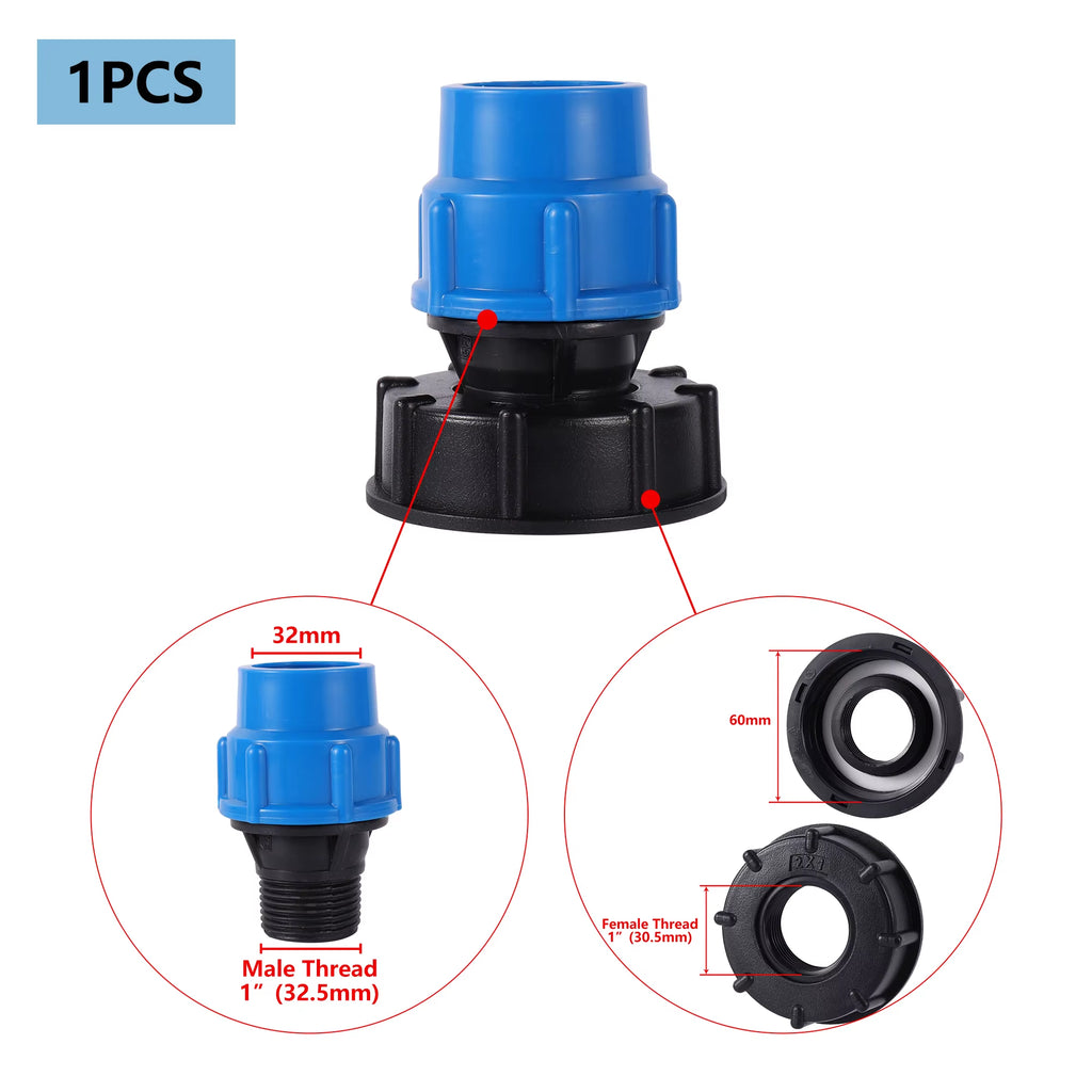 Accesorio de tanque IBC 20/25/32mm S60 IBC reductor de tanque Tee a adaptador de riego de jardín conector de agua de jardín