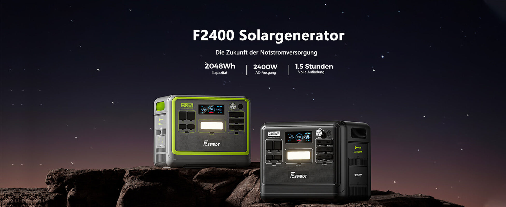 Fossibot Portátil Reino Unido-Powerstation F2400 2048Wh 2400W 4800Wpeak Generador Solar BT