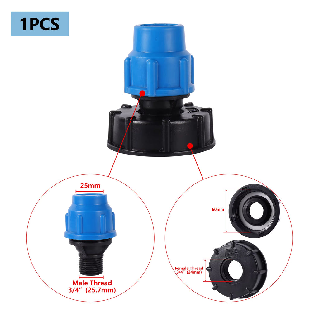 Accesorio de tanque IBC 20/25/32mm S60 IBC reductor de tanque Tee a adaptador de riego de jardín conector de agua de jardín