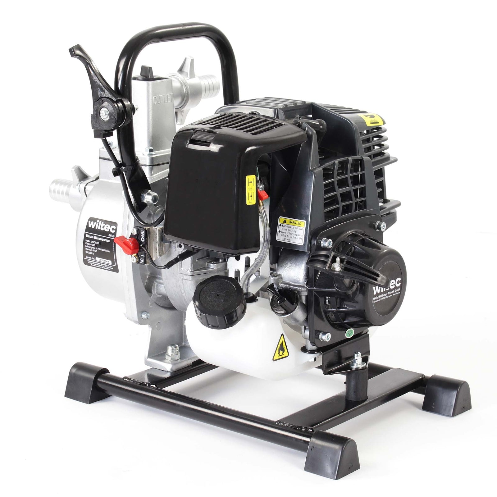 Wiltec Pompa Dell'Acqua a Benzina 1Kw 6.500 Rpm Pompa Da Giardino 8.000L/H