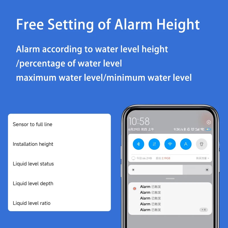 Tank Level Monitor Mobile Tuya Smart Life APP Wifi Ultrasonic Liquid Level Sensor Indoor Household Alarm