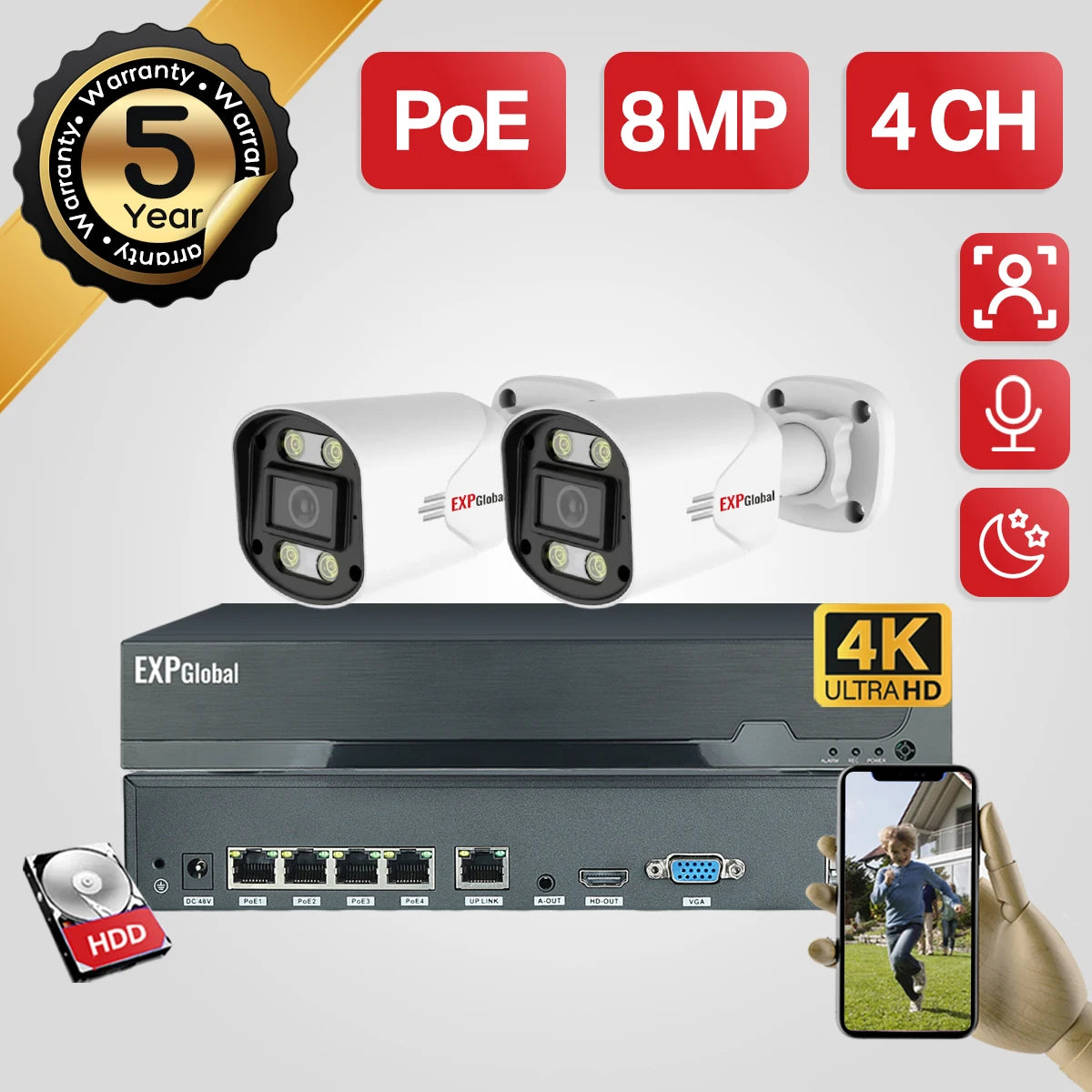 8MP 5MP POE Outdoor Security Camera System Home CCTV Kit Video Surveillance Kit 4Ch Nvr Audio Outdoor IP Camera