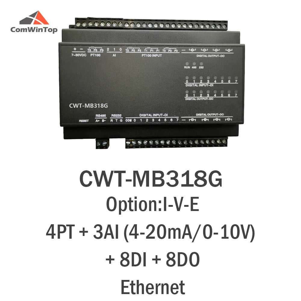 CWT-MB318G 4PT+3AI+8DI+8DO PT100 RS485 RS232 Ethernet Modbus Rtu Tcp Io Acquisition Module