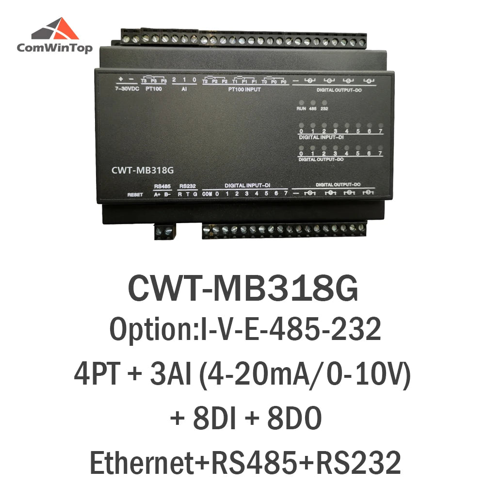 CWT-MB318G 4PT+3AI+8DI+8DO PT100 RS485 RS232 Ethernet Modbus Rtu Tcp Io Acquisition Module