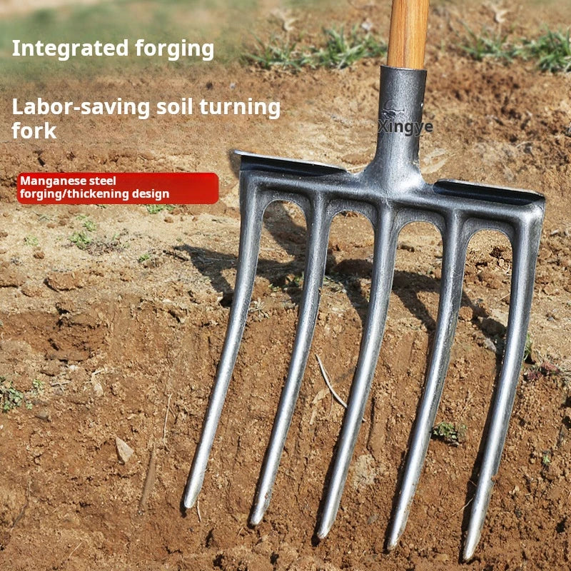 Agricultural Loose Soil Fork Manual Garden Soil Turning Artifact Steel Fork for Land Reclamation and Excavation Faming Tools