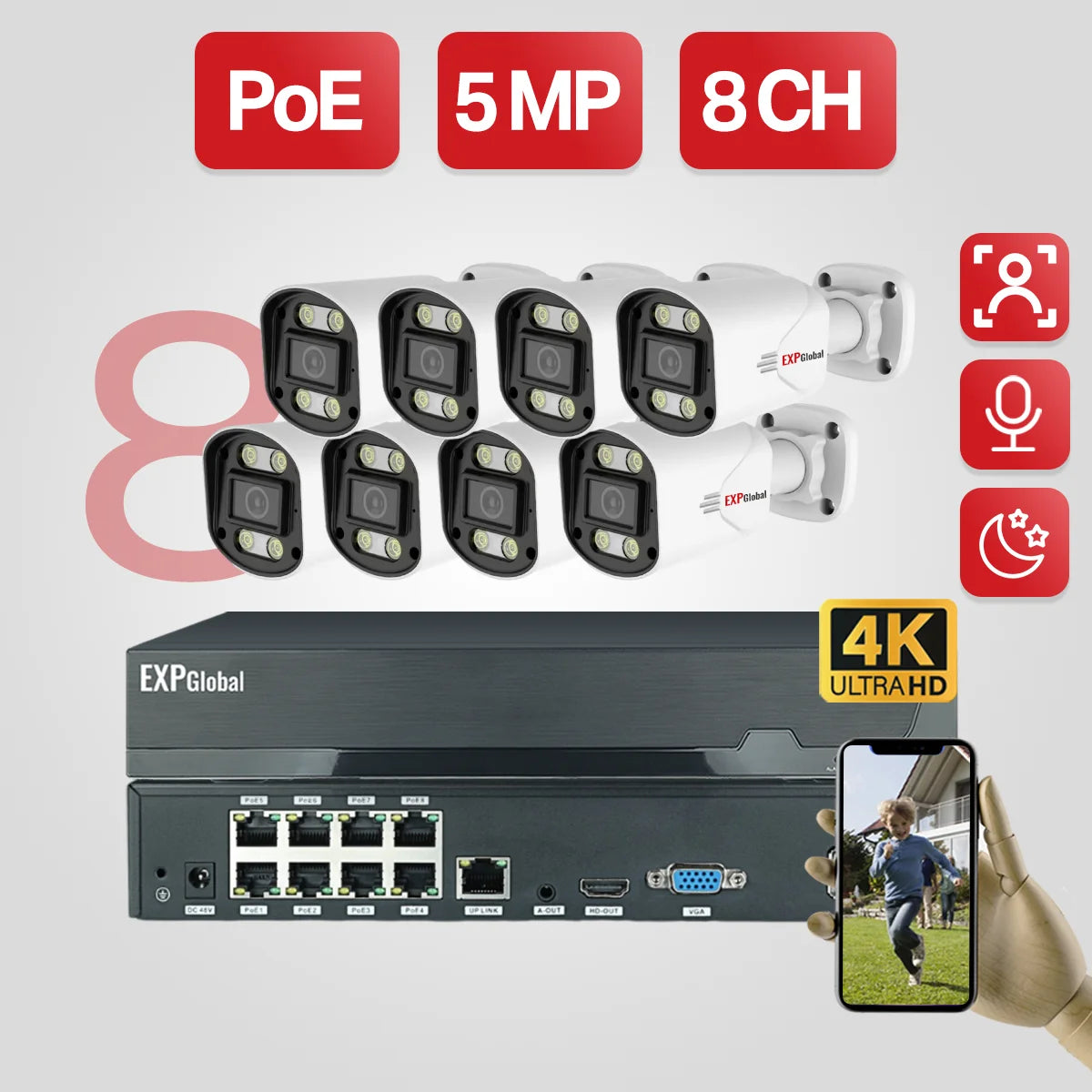 8MP 5MP POE Outdoor Security Camera System Home CCTV Kit Video Surveillance Kit 4Ch Nvr Audio Outdoor IP Camera