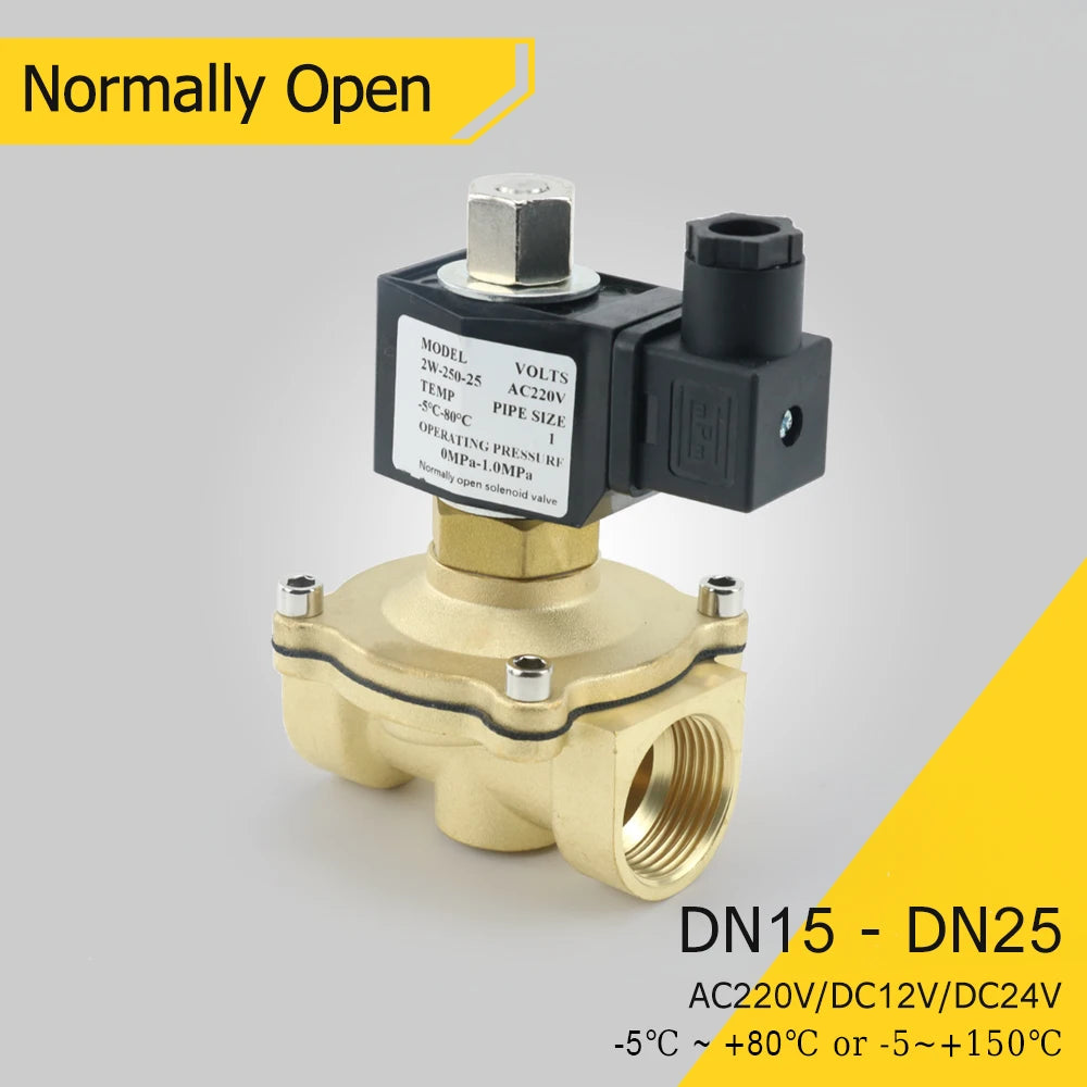 DN15 DN20 DN25 1/2" 3/4" 1" Normally Open Brass Solenoid Valve with NBR/FKM Seal AC220V DC12V DC24V for Water Gas Oil Air