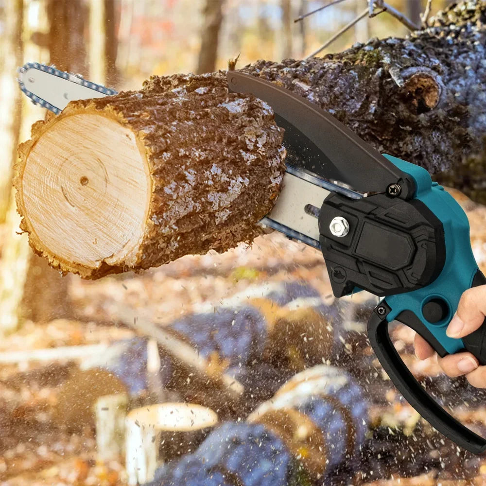 6-Inch Mini Cordless Chainsaw Handheld Electric Power Tool for Tree Trimming Garden Saw Battery Operated Easy Cut Wood More