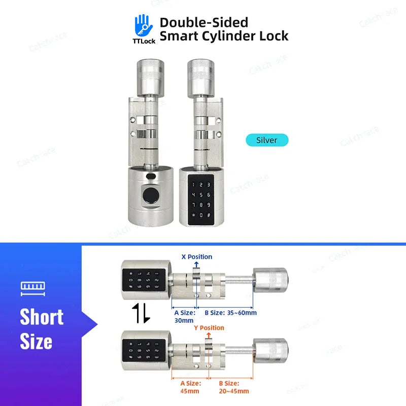 Catchfcae New Adjustable Replacement Ttlock APP Fingerprint FRID Card Password Cylinder Electronic Smart Door Lock Digital