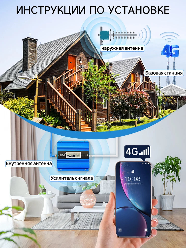 2G 3G 4G Cellular Amplifier GSM 900 LTE 1800 WCDMA 2100Mhz CDMA 850 B5 Data Cellphone Booster Kit Antenna Repeater