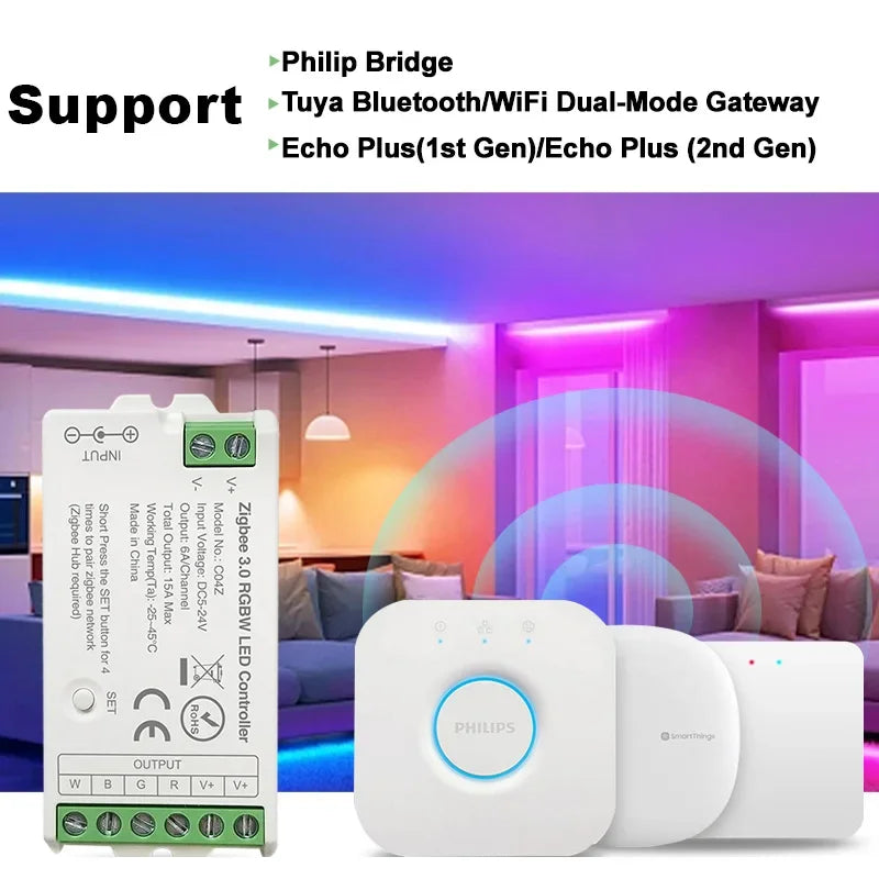 Zigbee 3.0 LED Controller for Dim CCT RGB RGBW RGBCCT LED Strip DC5V-24V Wifi BT Remote Bridge Tuya Alexa Gateway Voice Control
