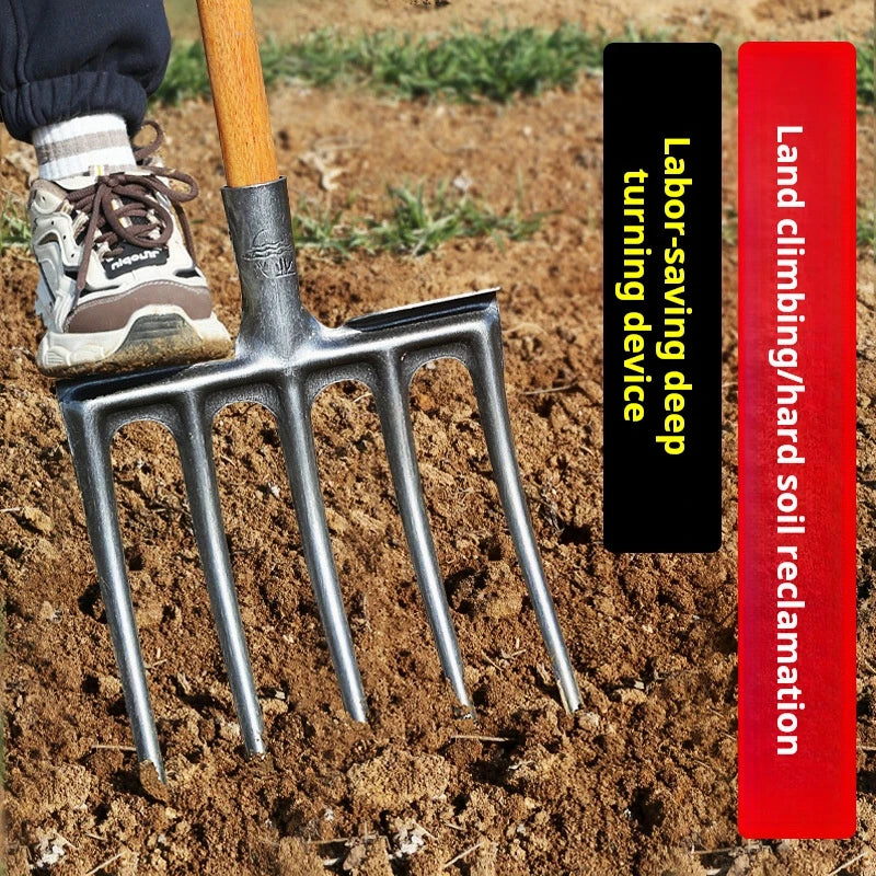 Agricultural Loose Soil Fork Manual Garden Soil Turning Artifact Steel Fork for Land Reclamation and Excavation Faming Tools