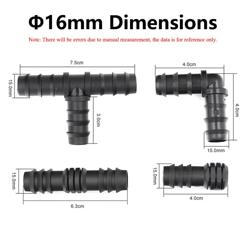 tubo de PE para invernadero 16 20 25 mm tapón de codo recto en T accesorio de tubería de riego Micro accesorios de riego por pulverización