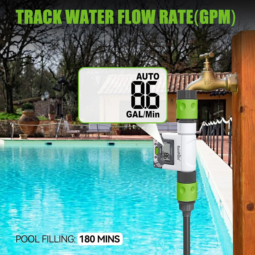 Wifi Digital Water Flow Meter IPX6 3/4" Outdoor Garden Faucet Hose Water Calculate Consumption History Monitor Flow Rate Control