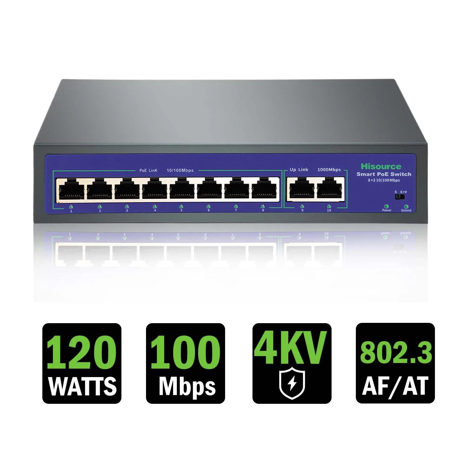 4 6 8 9 Port 10/100Mbps Ethernet Fast Switch High Power 120W POE Switch IEEE 802.3Af/At with VLAN for IP Camera