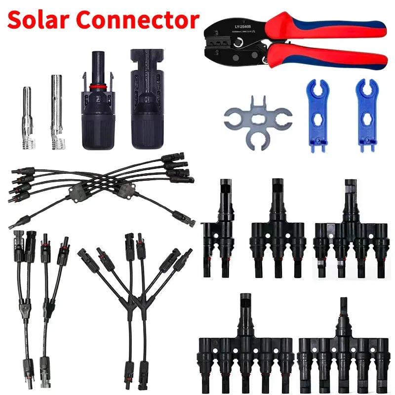 1/5 Sets Photovoltaic Solar PV Connector IP67 Y/T Type 30A 1000V 3-7 Way Branch Kit for PV/MC Cable 2.5/4/6Mm² Battery Module