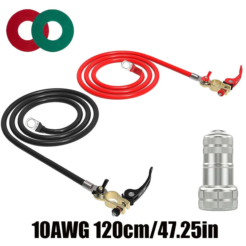Universal10Awg Battery Inverter Cable Kit with Terminal Connector and Post Cleaner for RV Cars Solar Energy Motorcycles Trucks -