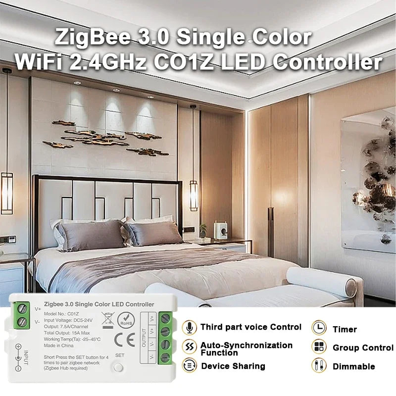Zigbee 3.0 LED Controller for Dim CCT RGB RGBW RGBCCT LED Strip DC5V-24V Wifi BT Remote Bridge Tuya Alexa Gateway Voice Control