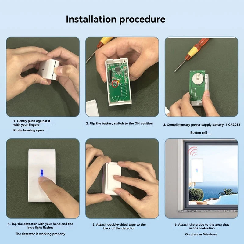 3Pcs 433Mhz Wireless Vibration Glass Break Detector Adjustable Sensitivity Compatible Withalarm Systems B