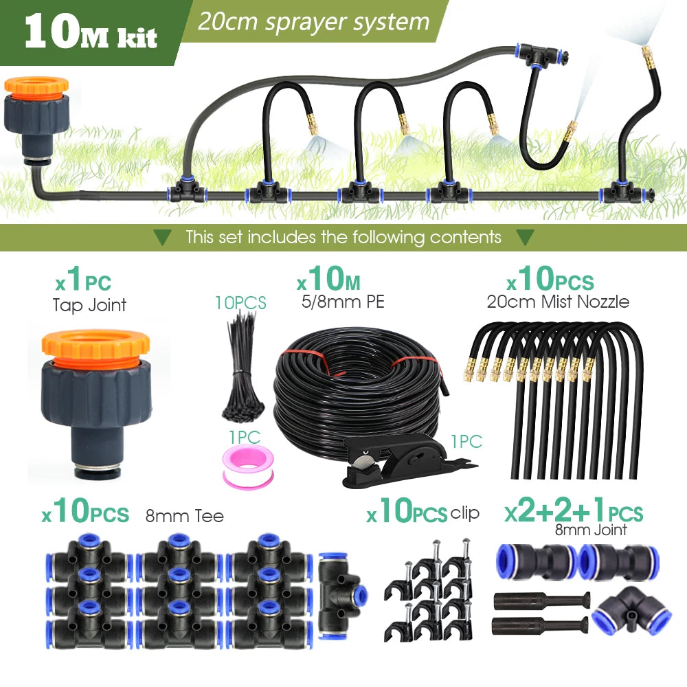 30M-5M DIY Free Bending Universal Sprayer Kit 8Mm Hose Patio Misting Cooling System for Garden Plant Fogging Watering Irrigation