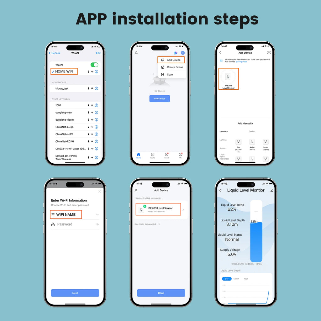 Moray ME202W 5M Tuya App Smart Home High Accuracy Underwater WIFI Remote Water Wireless Liquid Water Tank Level Sensor