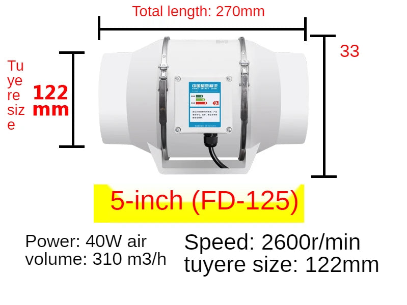 4Inch 220V Exhaust Fans Home Silent Inline Pipe Duct Fan Bathroom Extractor Ventilation Kitchen Toilet Wall Air Clean Ventilator