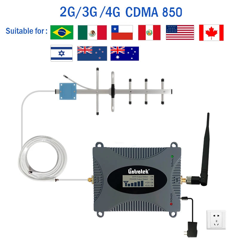 2G 3G 4G Cellular Amplifier GSM 900 LTE 1800 WCDMA 2100Mhz CDMA 850 B5 Data Cellphone Booster Kit Antenna Repeater
