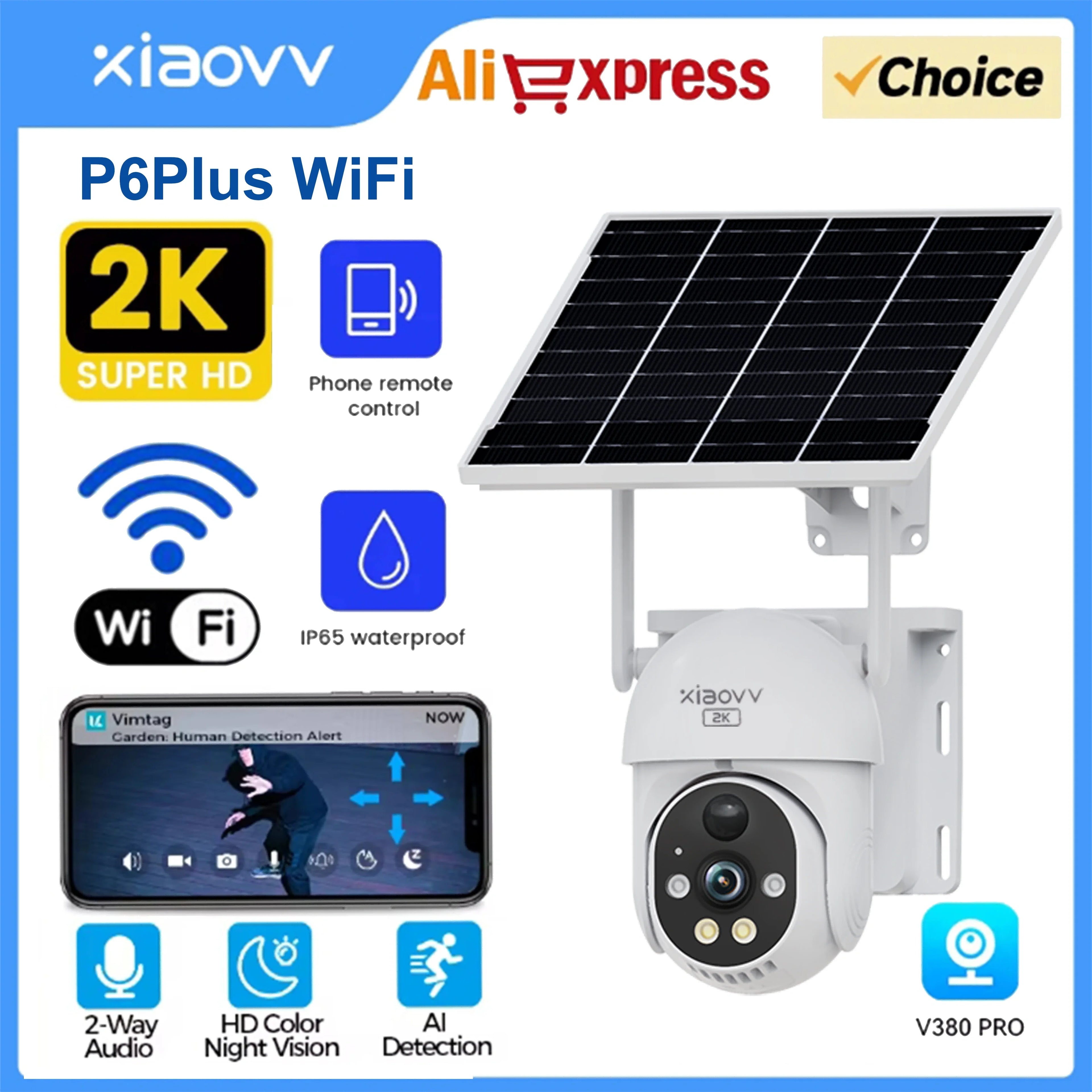 XIAOVV 4G WIFI 6MP Surveillance Smart Security Camera Solar Charging IP65 Waterproof Human Tracking Full Color Night Vision