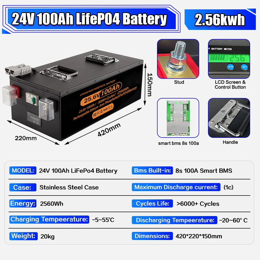 Brand New Lifepo4  Lifepo4 Lithium Battery 100A BMS 6000+ Cyclic for Inverter Solar RV No Tax