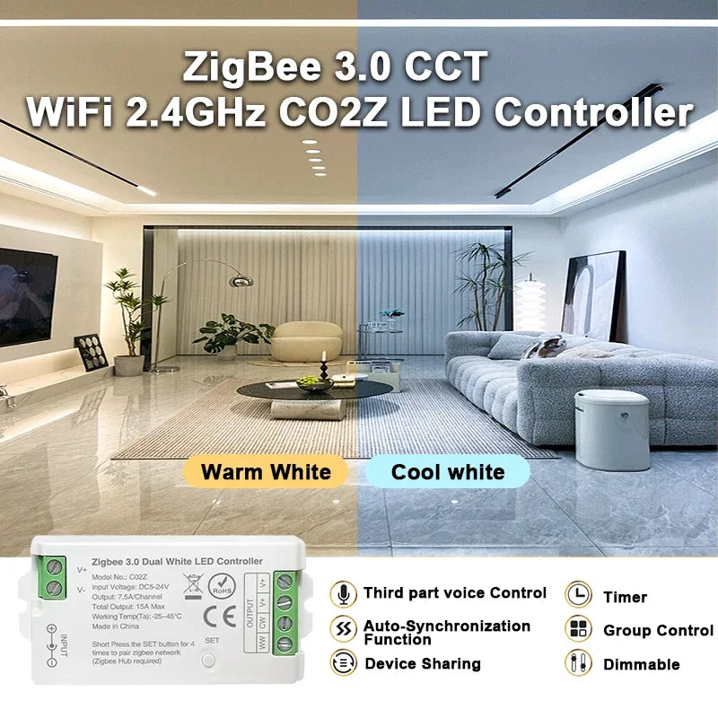 Zigbee 3.0 LED Controller for Dim CCT RGB RGBW RGBCCT LED Strip DC5V-24V Wifi BT Remote Bridge Tuya Alexa Gateway Voice Control