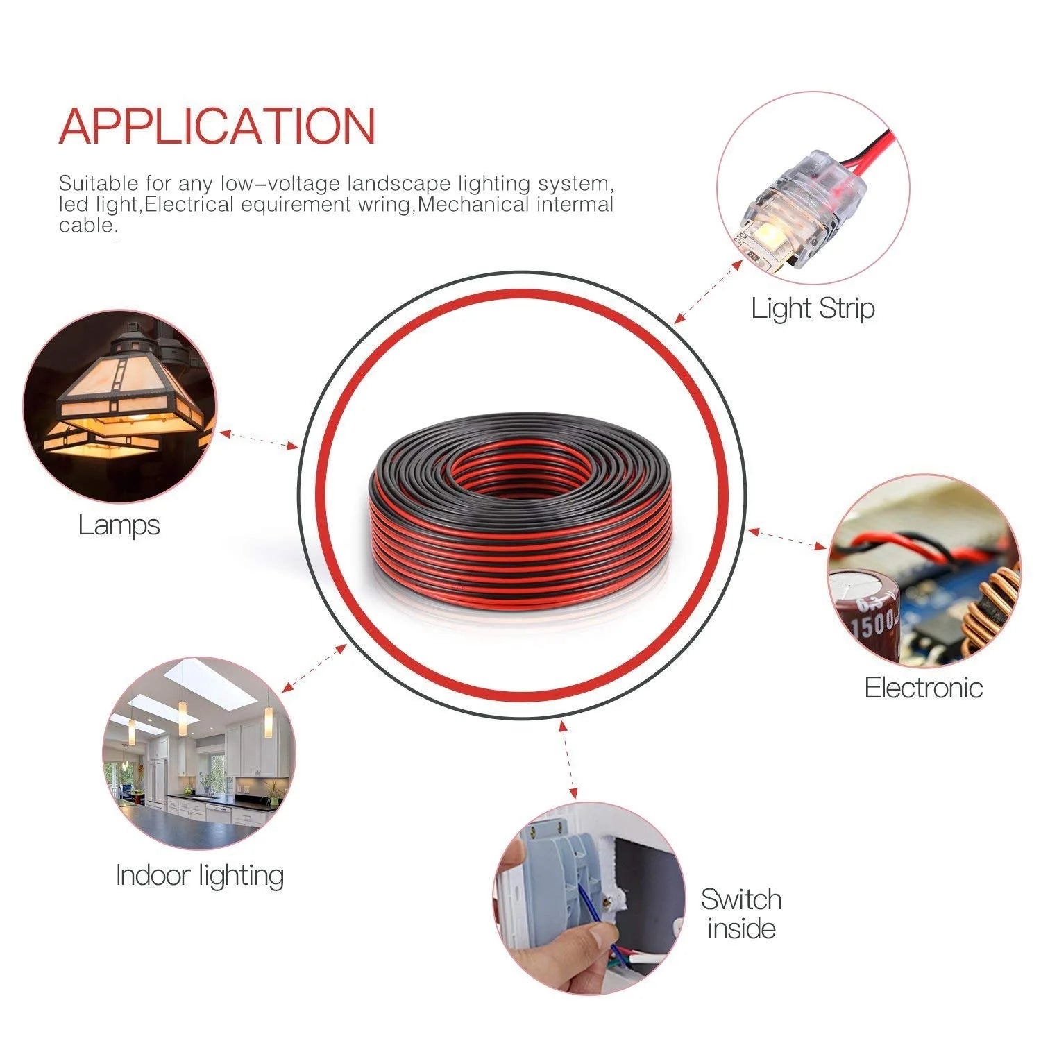 DC12V 2Pin Extension Electrical Power Wire 5M~100M Red Black Connect Cable 18 20 22 AWG PVC Copper Cord Line for LED Strip Light