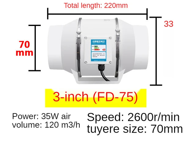 4Inch 220V Exhaust Fans Home Silent Inline Pipe Duct Fan Bathroom Extractor Ventilation Kitchen Toilet Wall Air Clean Ventilator