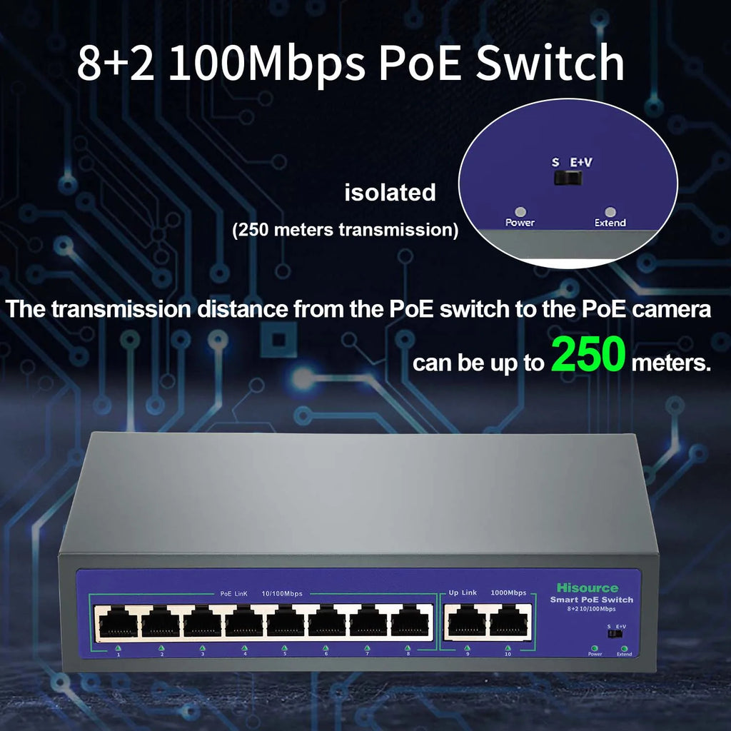 4 6 8 9 Port 10/100Mbps Ethernet Fast Switch High Power 120W POE Switch IEEE 802.3Af/At with VLAN for IP Camera
