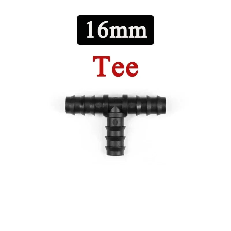 tubo de PE para invernadero 16 20 25 mm tapón de codo recto en T accesorio de tubería de riego Micro accesorios de riego por pulverización