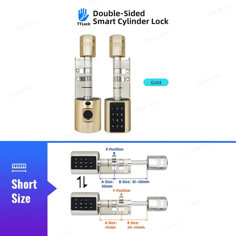 Catchfcae New Adjustable Replacement Ttlock APP Fingerprint FRID Card Password Cylinder Electronic Smart Door Lock Digital