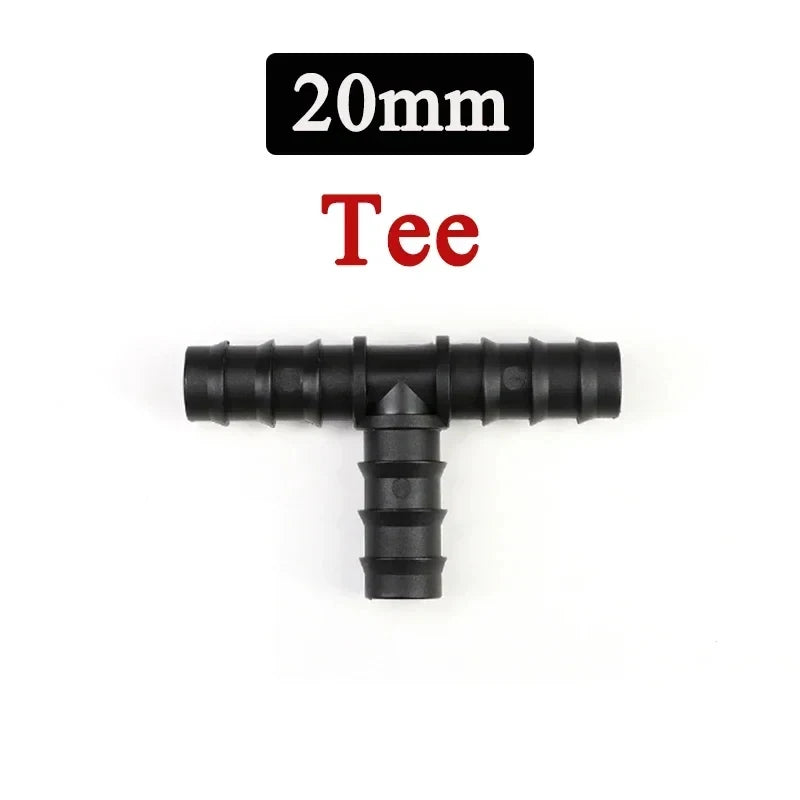 tubo de PE para invernadero 16 20 25 mm tapón de codo recto en T accesorio de tubería de riego Micro accesorios de riego por pulverización