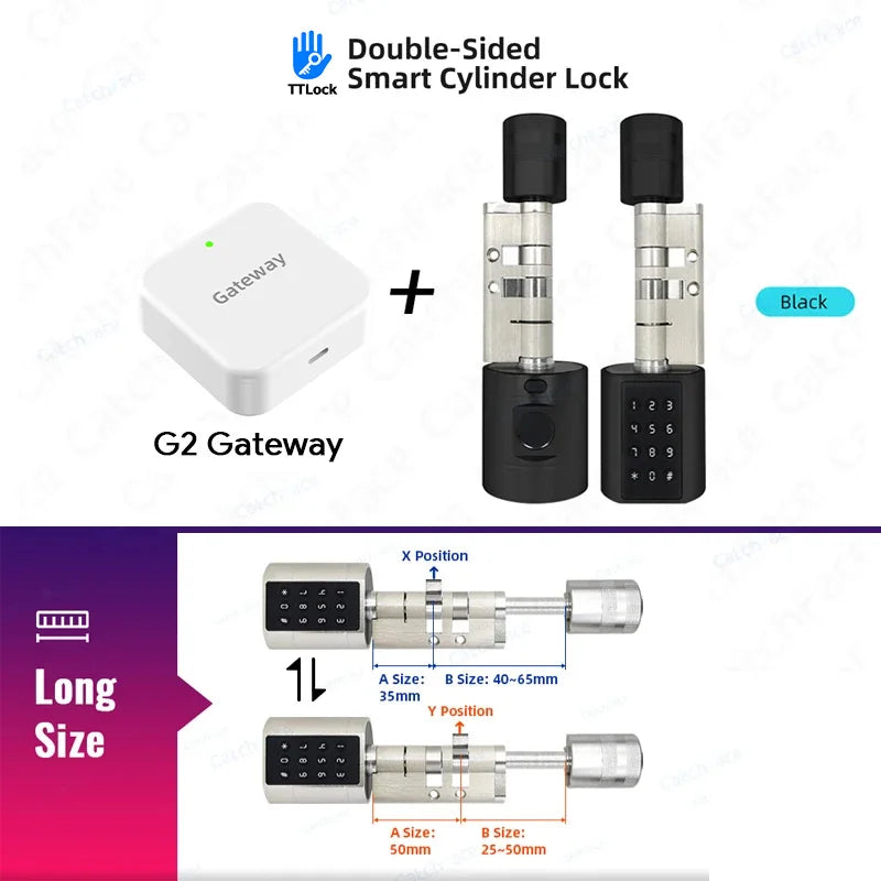 Catchfcae New Adjustable Replacement Ttlock APP Fingerprint FRID Card Password Cylinder Electronic Smart Door Lock Digital