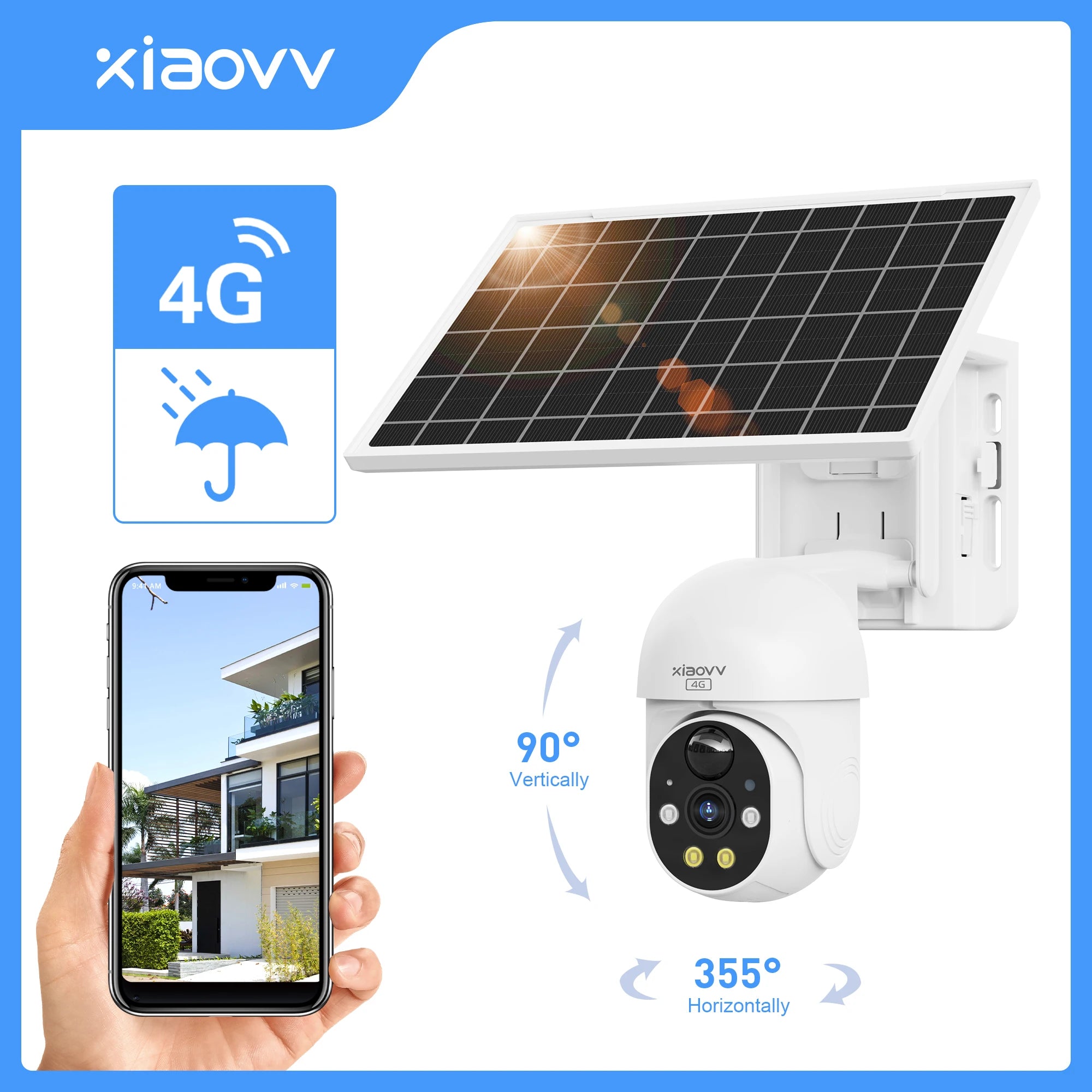 XIAOVV 4G WIFI 6MP Surveillance Smart Security Camera Solar Charging IP65 Waterproof Human Tracking Full Color Night Vision
