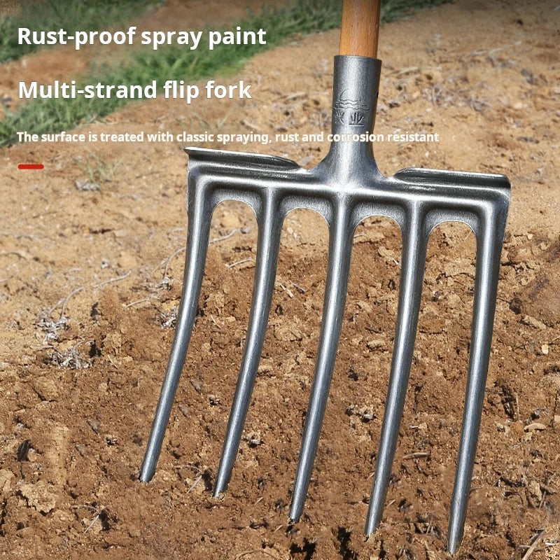 Agricultural Loose Soil Fork Manual Garden Soil Turning Artifact Steel Fork for Land Reclamation and Excavation Faming Tools
