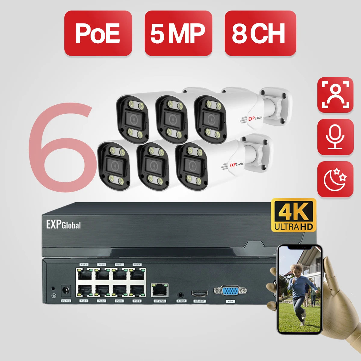8MP 5MP POE Outdoor Security Camera System Home CCTV Kit Video Surveillance Kit 4Ch Nvr Audio Outdoor IP Camera