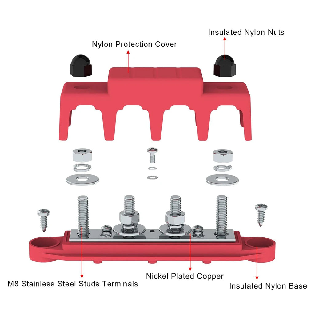 2Pcs 4 Stud Busbar Bus Bar Power Distribution M8 M10 Battery Terminal Distribution Block Marine Bus Bar, Automotive 12V 250A