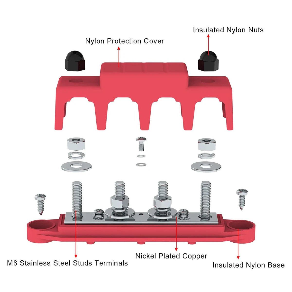 2Pcs 4 Stud Busbar Bus Bar Power Distribution M8 M10 Battery Terminal Distribution Block Marine Bus Bar, Automotive 12V 250A