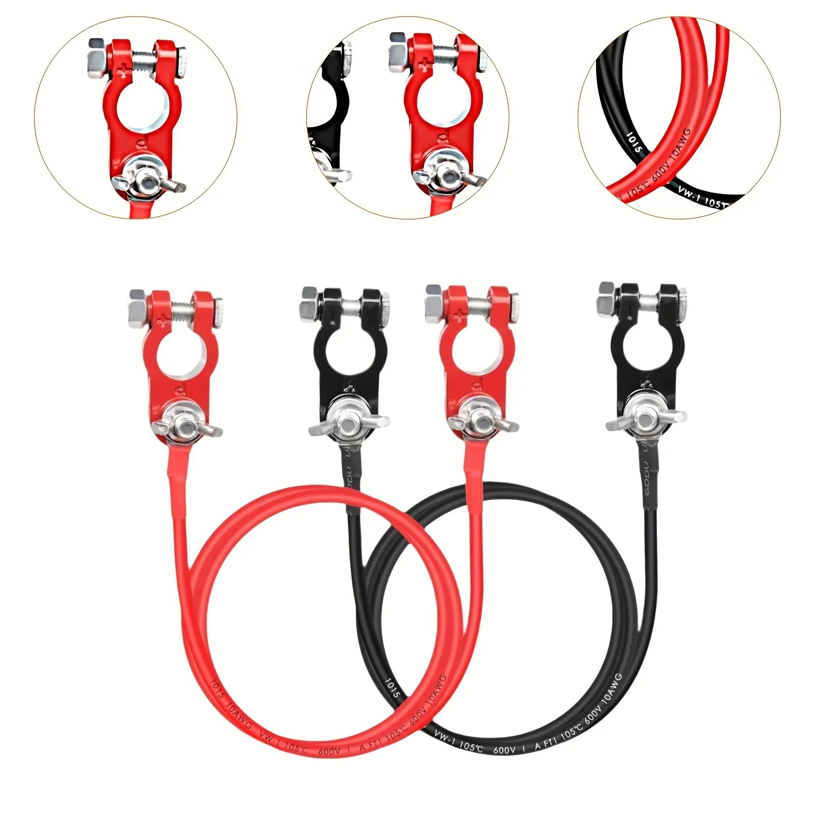 10AWG Battery Inverter Cable with Ring-Shaped Terminal Connector Automotive Battery Connection Cable for Cars Trucks Motorcycles