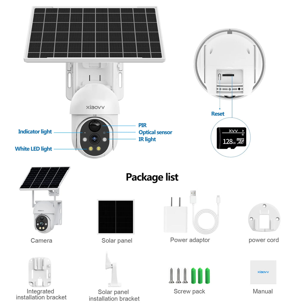 XIAOVV 4G WIFI 6MP Surveillance Smart Security Camera Solar Charging IP65 Waterproof Human Tracking Full Color Night Vision