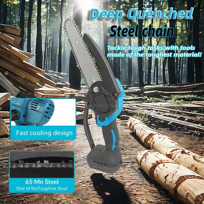 6-Inch Mini Cordless Chainsaw Handheld Electric Power Tool for Tree Trimming Garden Saw Battery Operated Easy Cut Wood More