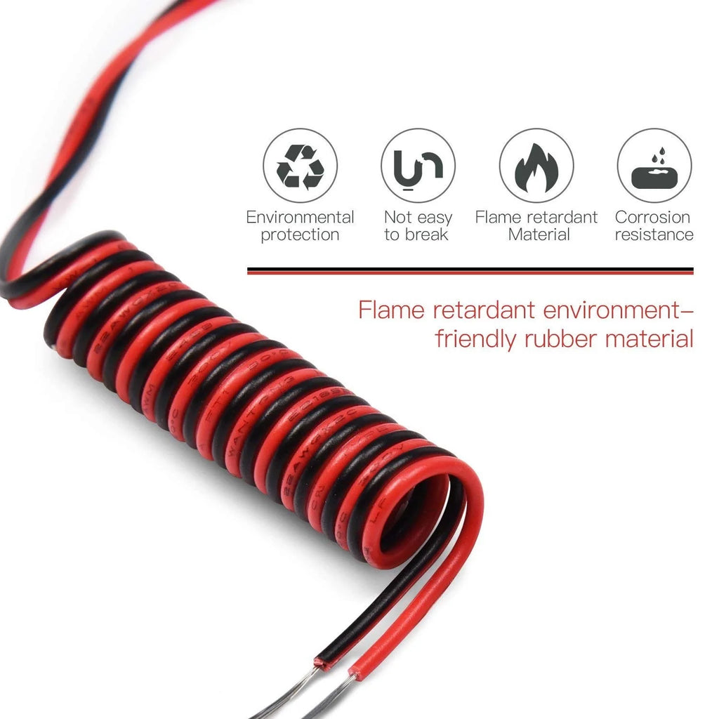 DC12V 2Pin Extension Electrical Power Wire 5M~100M Red Black Connect Cable 18 20 22 AWG PVC Copper Cord Line for LED Strip Light