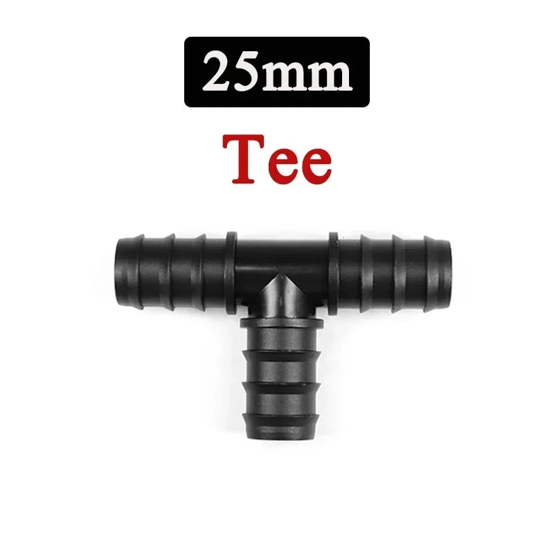 tubo de PE para invernadero 16 20 25 mm tapón de codo recto en T accesorio de tubería de riego Micro accesorios de riego por pulverización