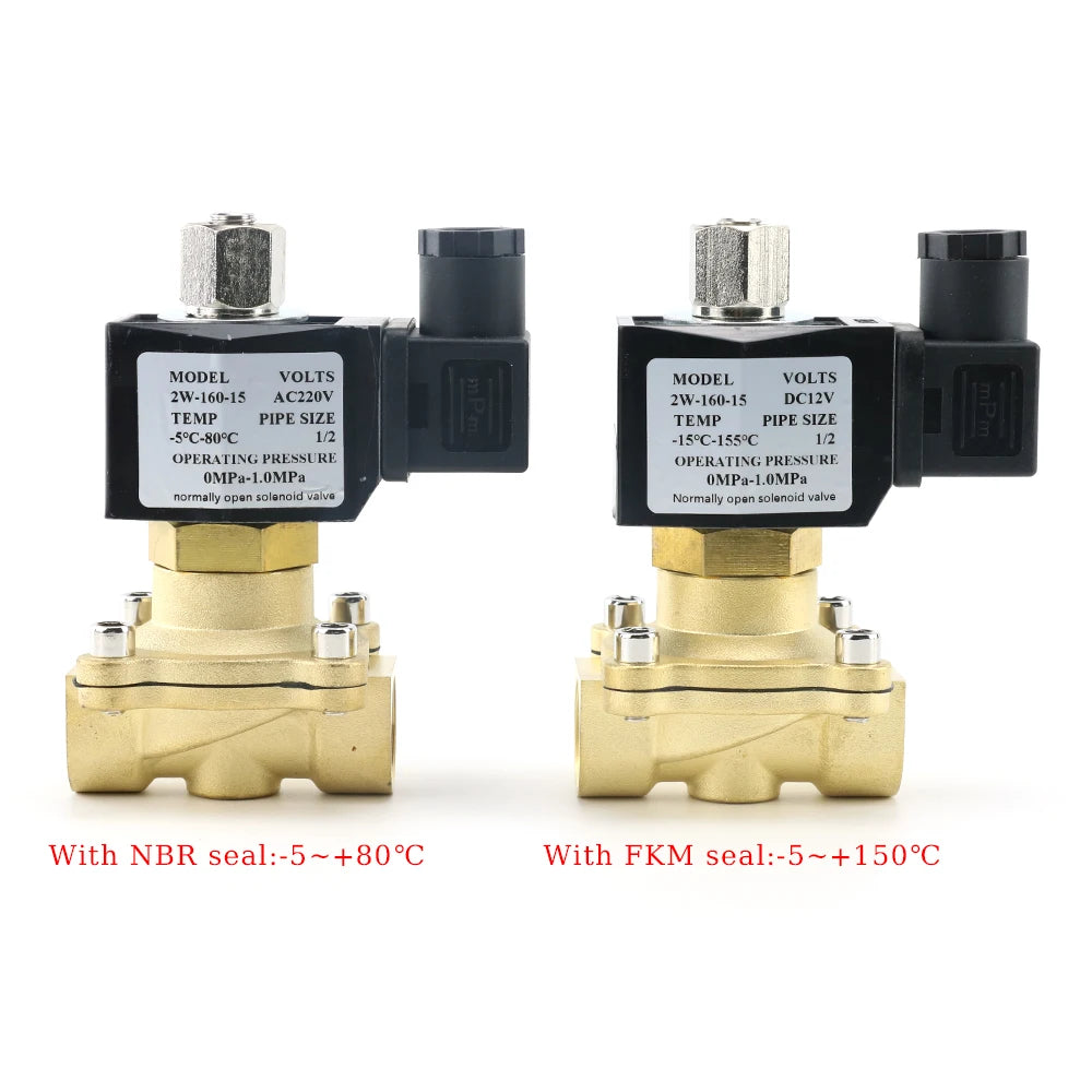 DN15 DN20 DN25 1/2" 3/4" 1" Normally Open Brass Solenoid Valve with NBR/FKM Seal AC220V DC12V DC24V for Water Gas Oil Air